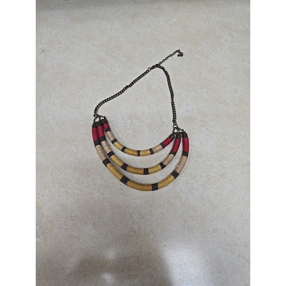 Tribal Multi Strand Statement Necklace Boho Festival Jewelry Layered Gold‎ Red